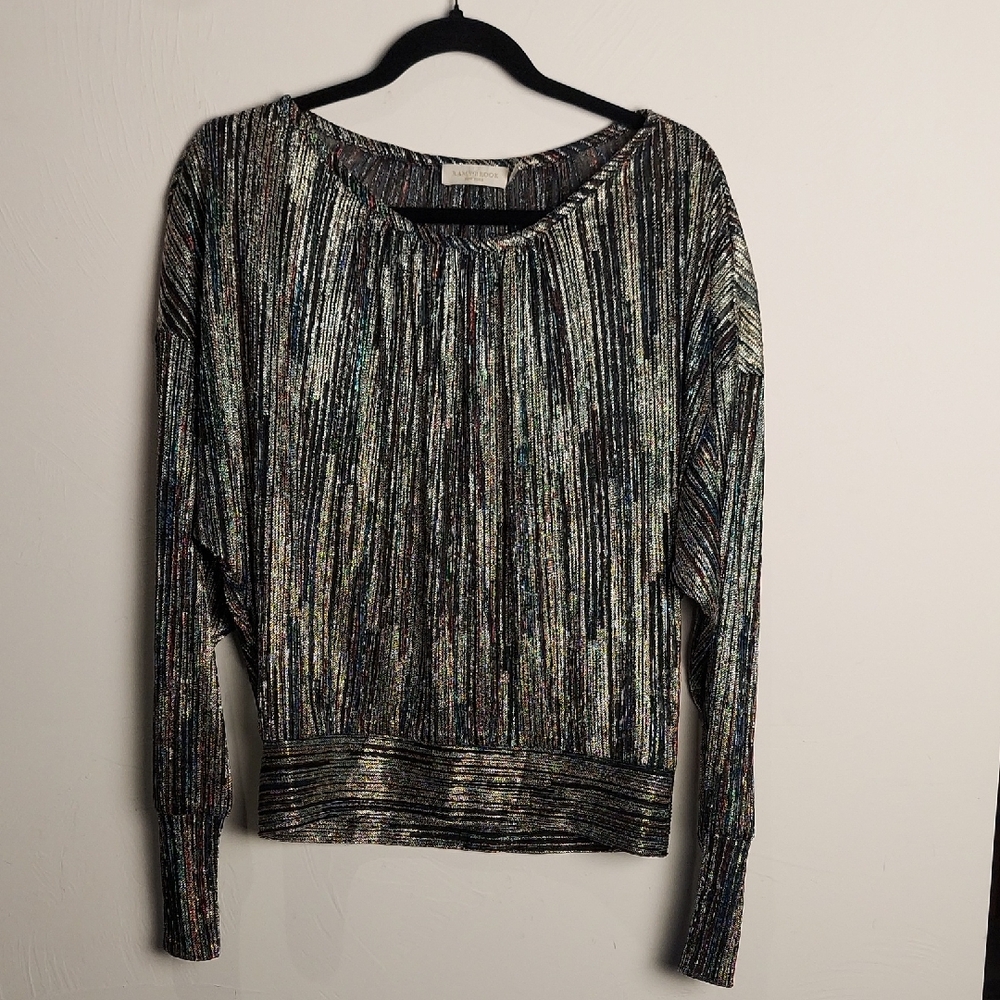 Ramy Brook Metallic Gold Striped Sheer Top